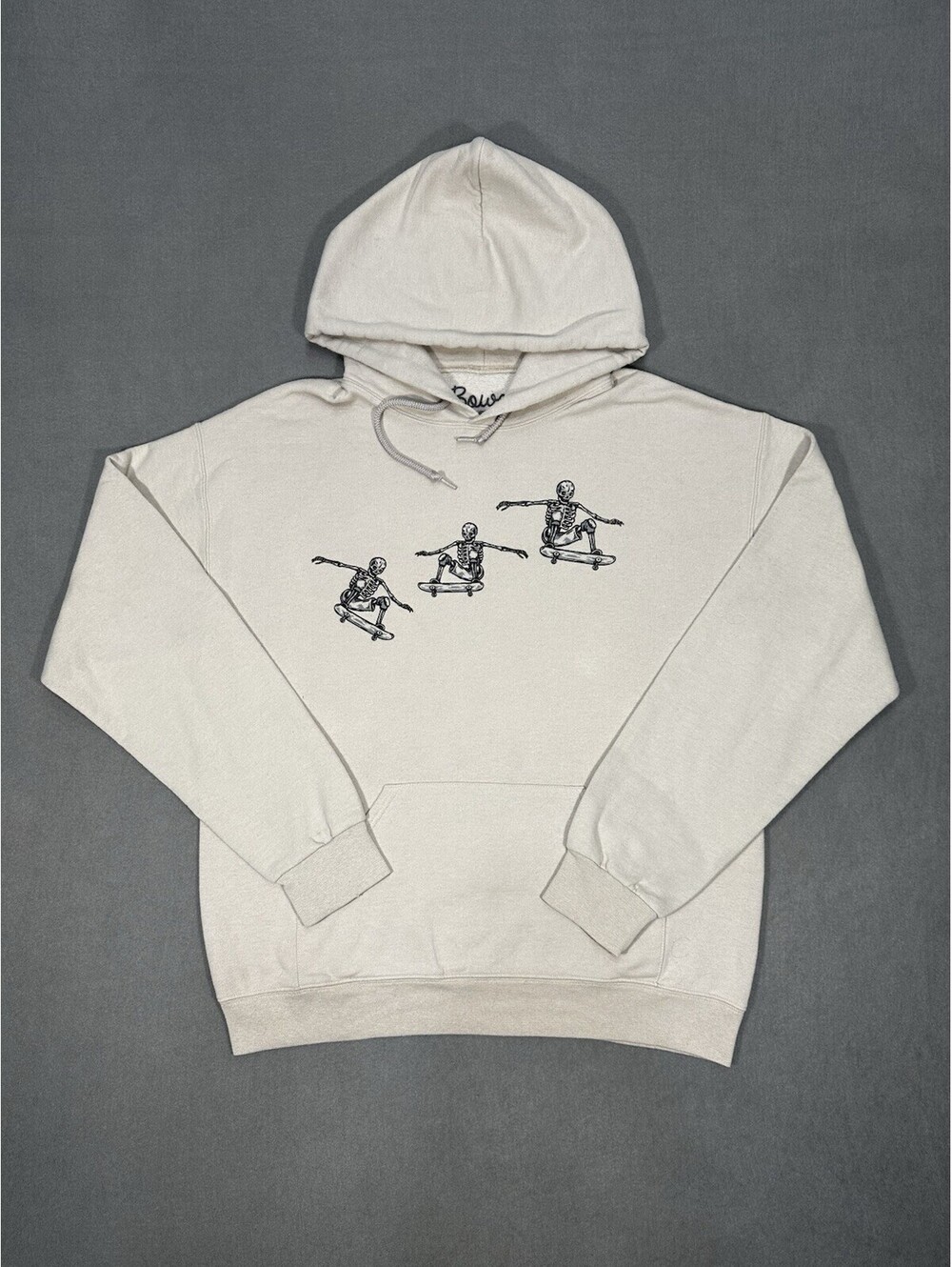 Bowery Supply Co Skeleton Skate Hoodie Mens Medium Beige Pullover Streetwear